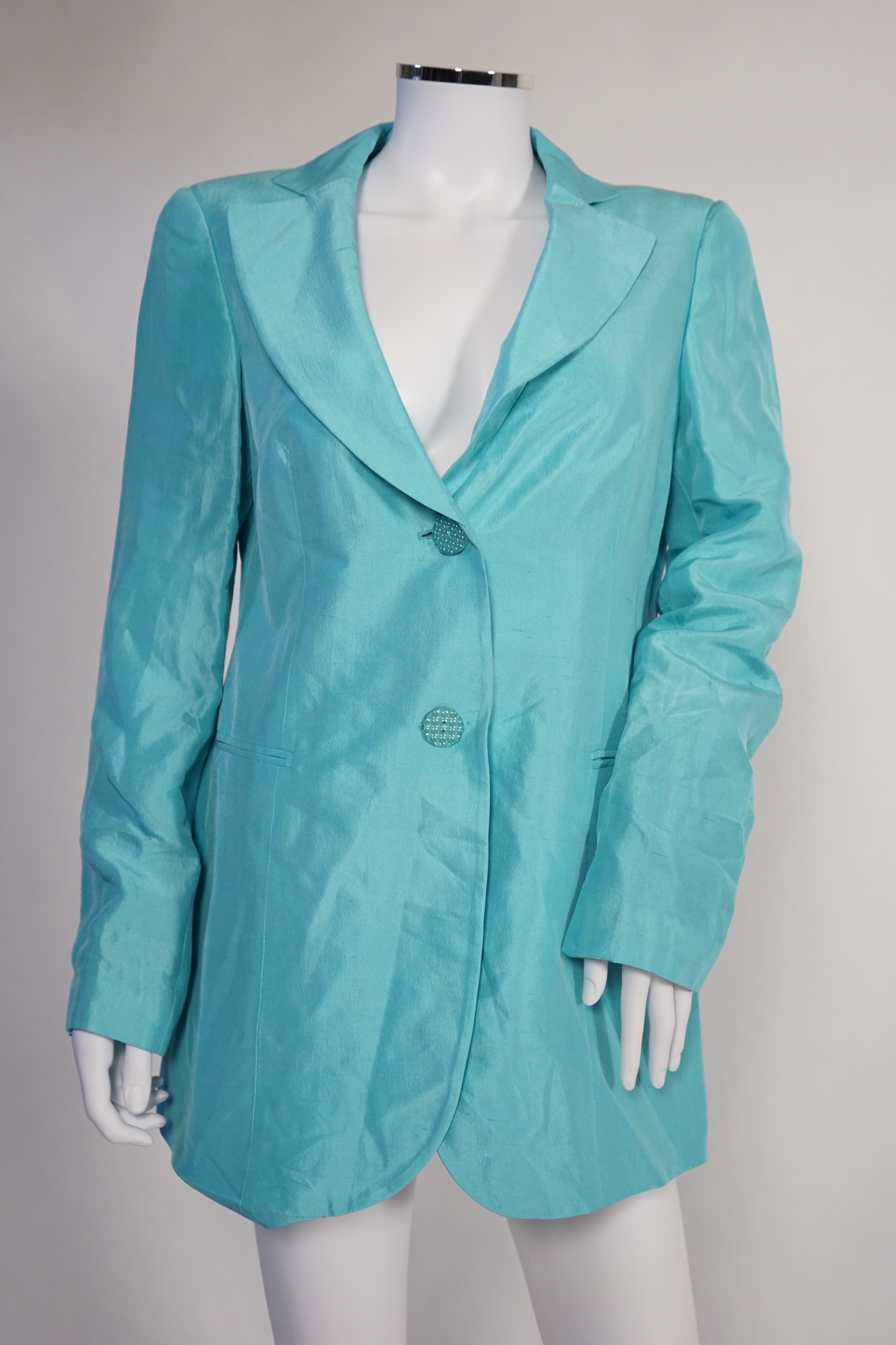 Four Emporio Armani lady's jackets, light blue silk size EU 46, all the others size EU 44